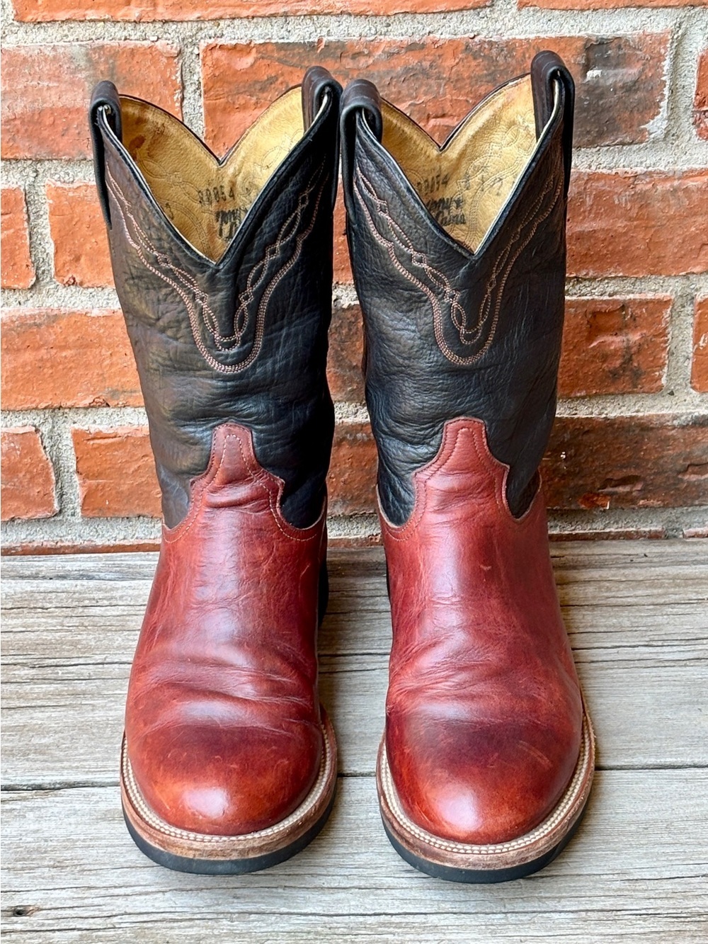 Tony Lama Vintage Red Brown Black Leather Roper Western Cowboy Boots Sz 8.5D